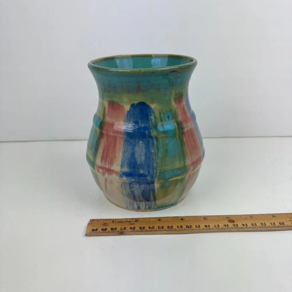 Vintage Hull Art Pottery Vase Planter Pot‎ Abstract Colorful Blue Red Pink Green